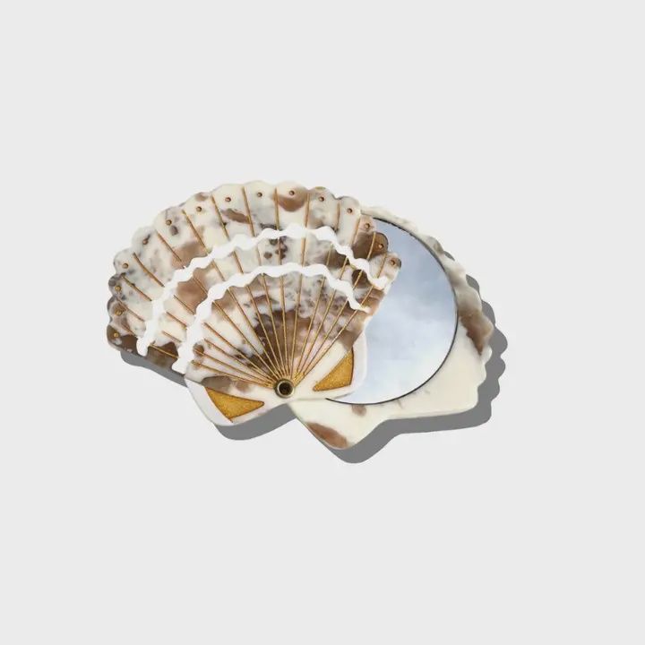 Hand-Painted Seashell Compact Mirror