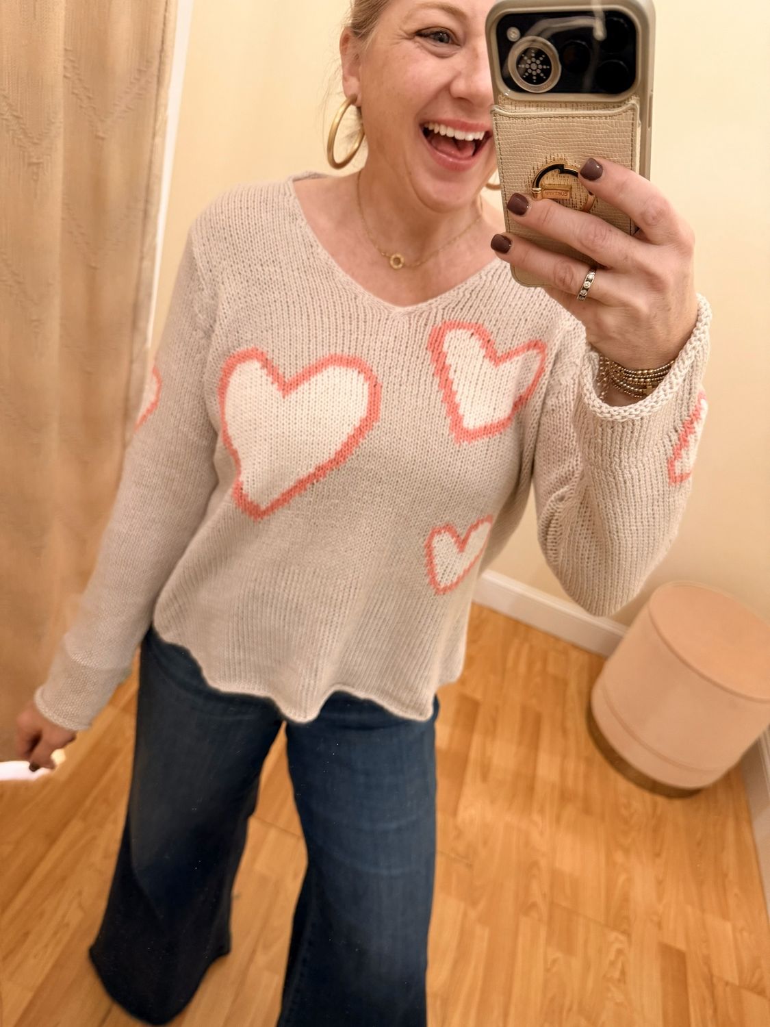 Amore Shirt Tail V-Neck Cotton, COLOR: Cream/White/Pink, Size: XS/S