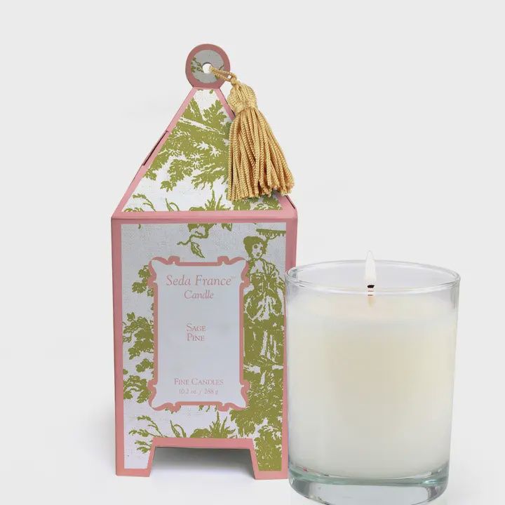 Classic Toile Pagoda Box Candle - Sage Pine