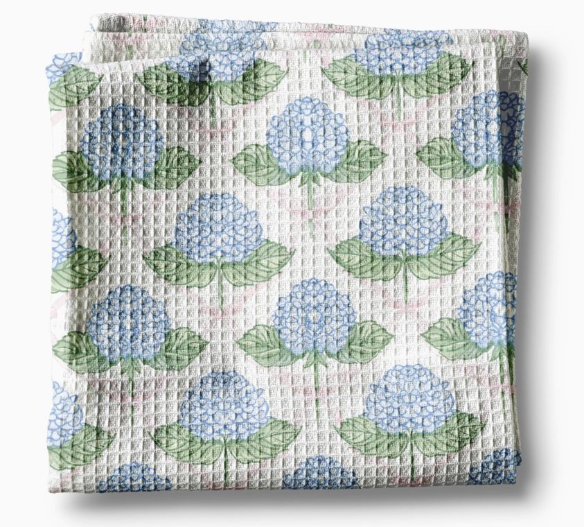 Hydrangea Flower Chinoiserie Kitchen Towel Preppy Spring, COLOR: BLUE