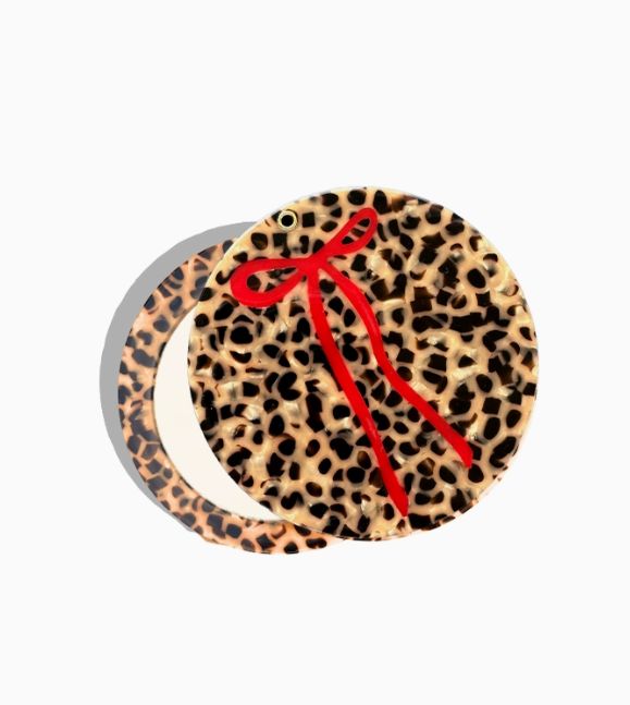 Hand-Painted Leopard Bow Compact Mirror