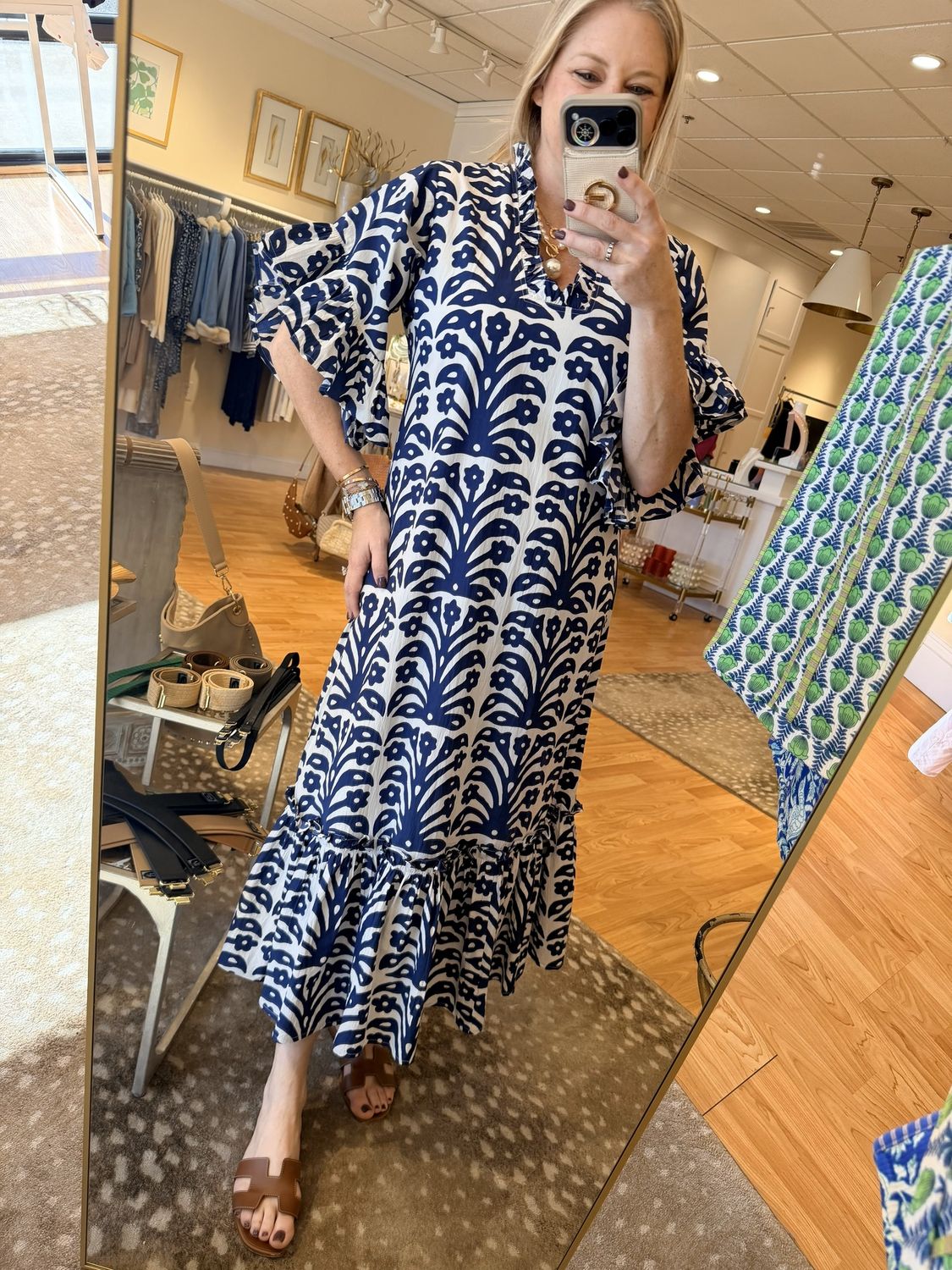 SOLEIL MAXI DRESS, COLOR: NAVY IKAT, Size: XS
