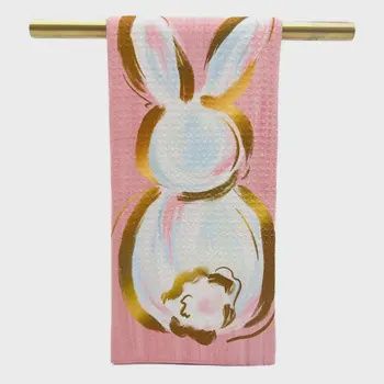 Coral Bunny Tea Towel