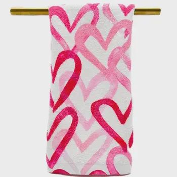 Pink Confetti Hearts Tea Towel