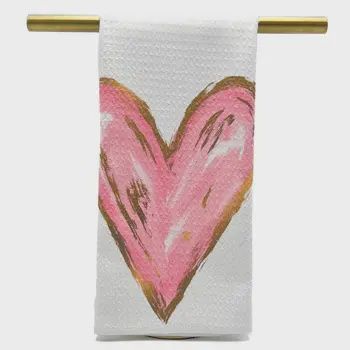 Light Pink &amp; Gold Heart Tea Towel