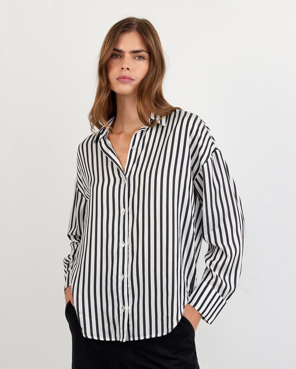 Oversize Button Down, Colour: Black and White Stripe, Size: XS