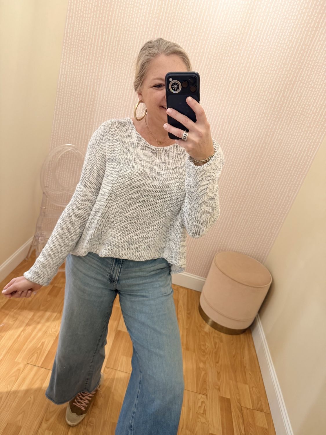 Key West Heathered Crew, COLOR: White/Blue, Size: XS/S