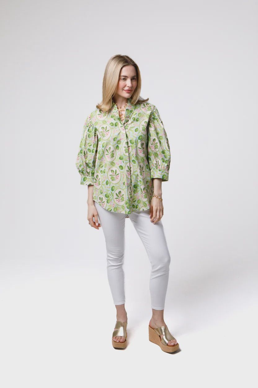 Laura Top - SP26, COLOR: Key Limes in Blue, Size: XS/S
