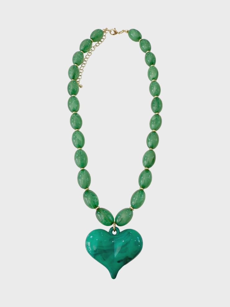 Roxie Beaded Heart Charm Necklace, COLOR: Green