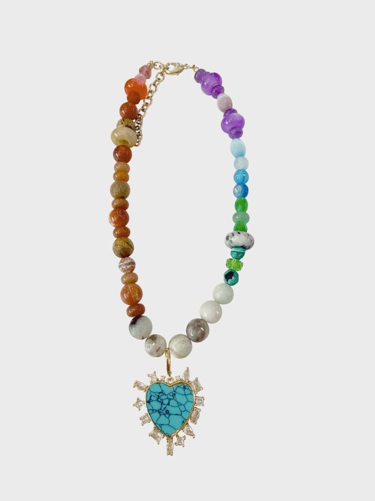 Vicky Rainbow Beaded Heart Necklace