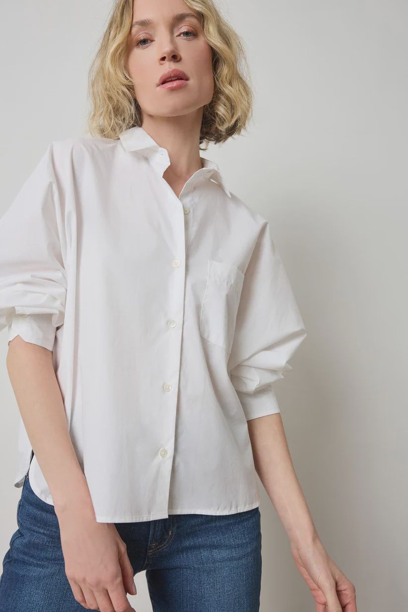 Dolman Sleeve Button Down Shirt, COLOR: White, Size: XS