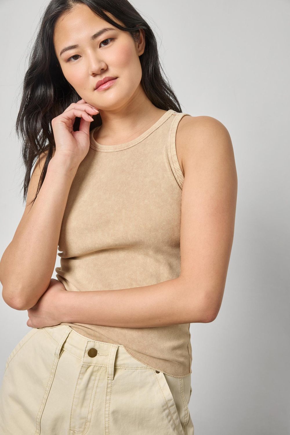 Sunwashed Rib Tank, COLOR: Burlap Wash, Size: XS