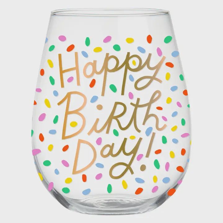 Happy Birthday Stemless Wine Glass