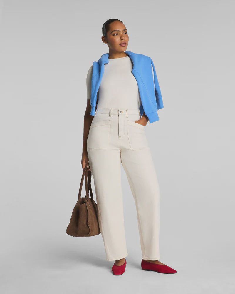 SpanxShape Authentic Barrel Jeans Porckchop Pocket, COLOR: Alabaster, Size: L