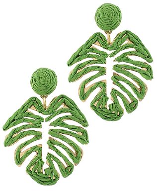 Tropical Palm Raffia Earrings, COLOR: Green