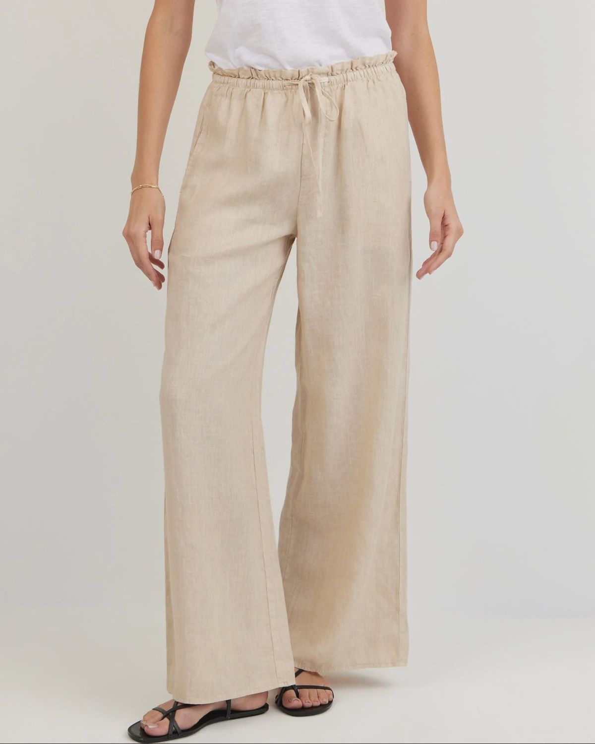 Ruffle Waist Wide Leg, COLOR: Linen Sand, Size: XS