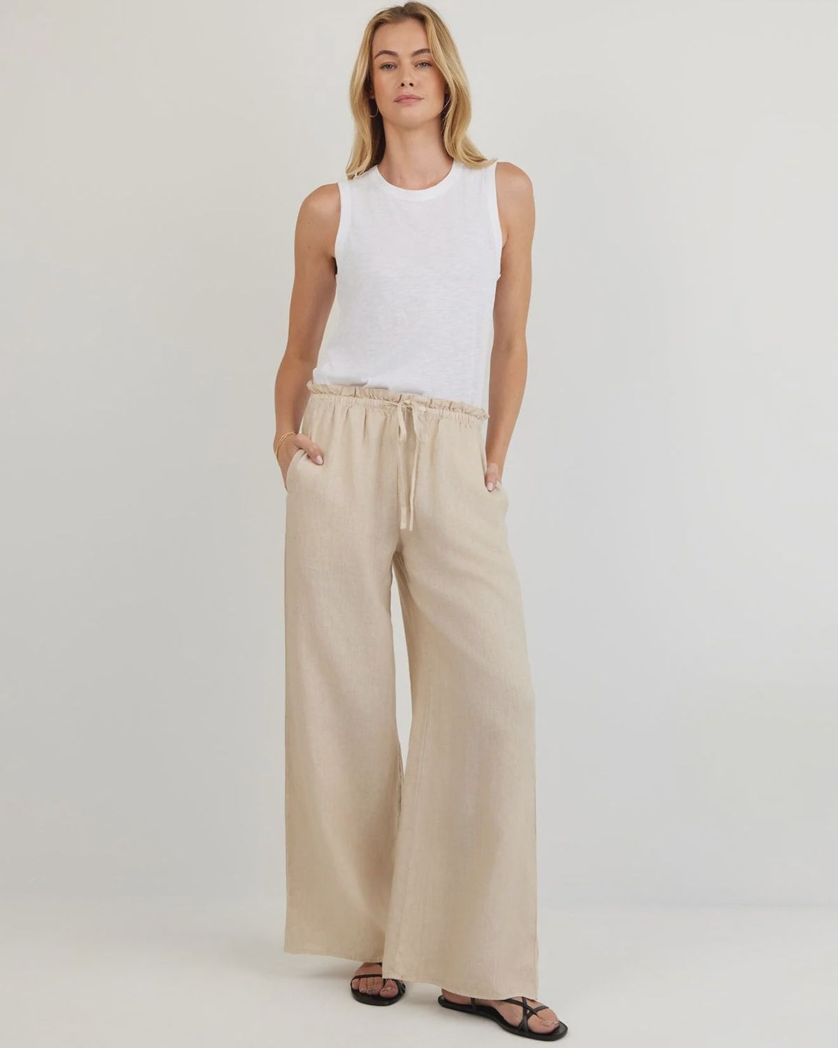 Ruffle Waist Wide Leg