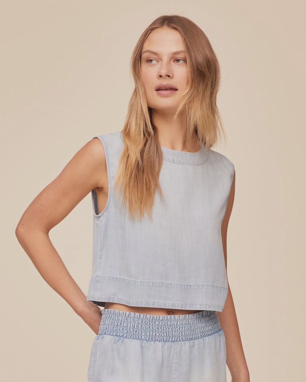 Boxy Button Back Top, COLOR: Light Sunspray Wash, Size: XS