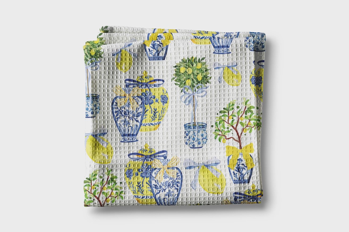 Lemon Chinoiserie Citrus Summer Fruit Kitchen Towel Waffle