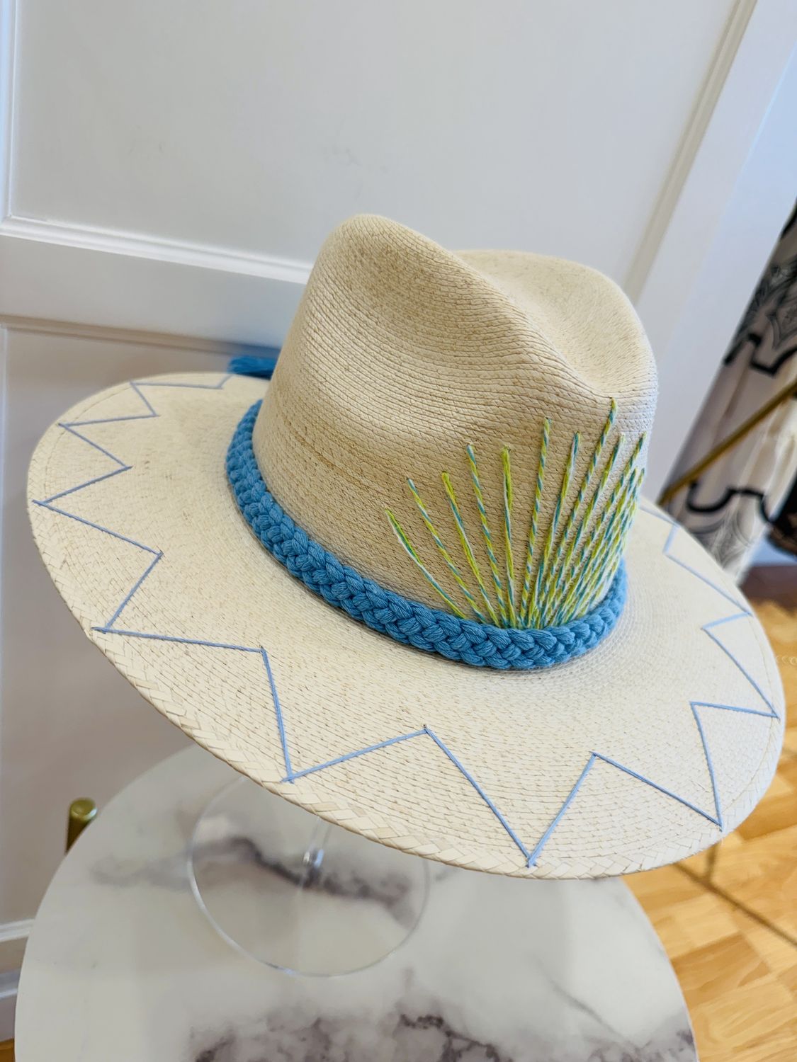 Sunburst Straw Hat, COLOR: Blue &amp; Green, Size: Small