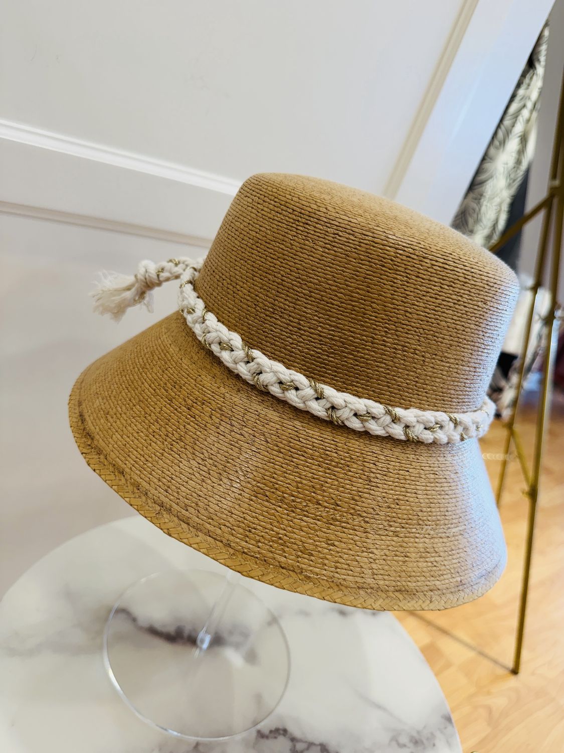 Neutral Bucket Straw Hat, Size: S/M