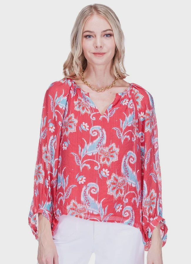 Red Whisper Peasant Bishop Sleeve Top, COLOR: Red Whisper, Size: XS
