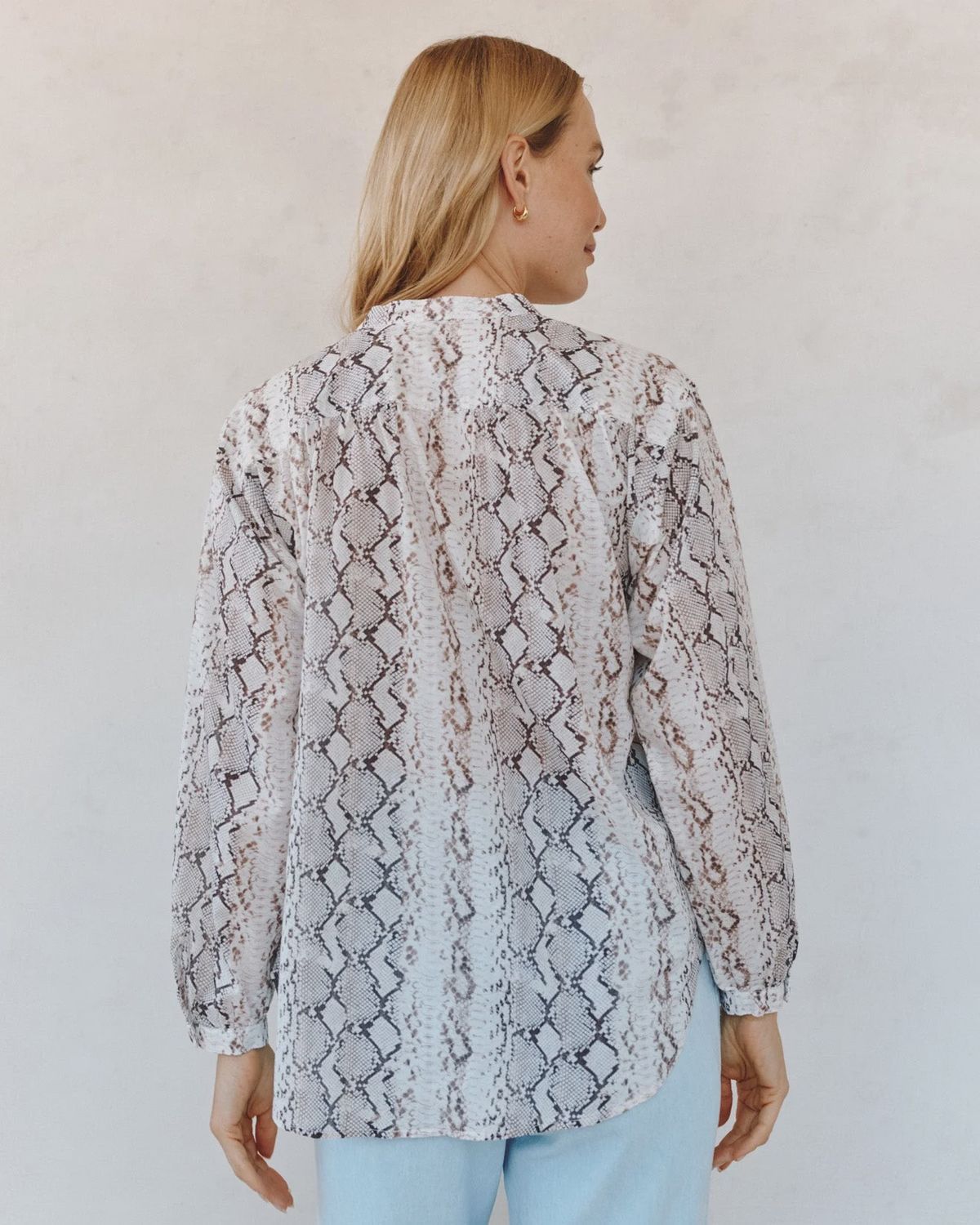 Shirred Mandarin Collar Shirt