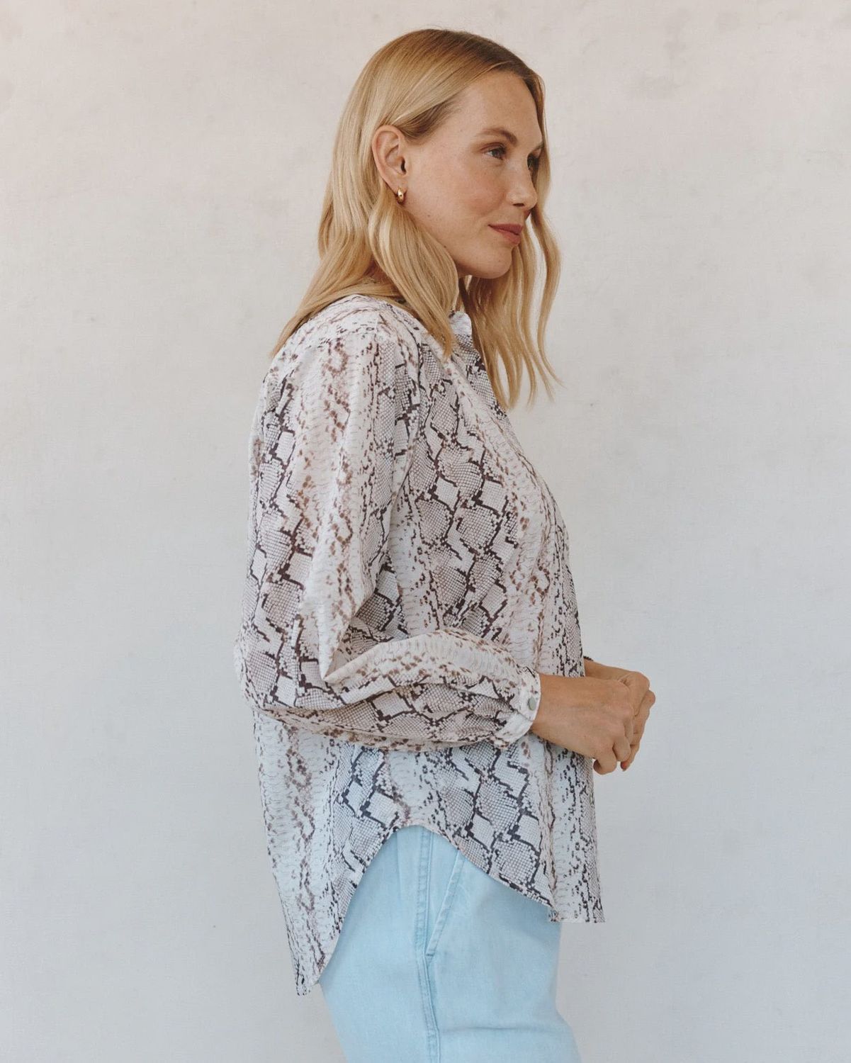 Shirred Mandarin Collar Shirt