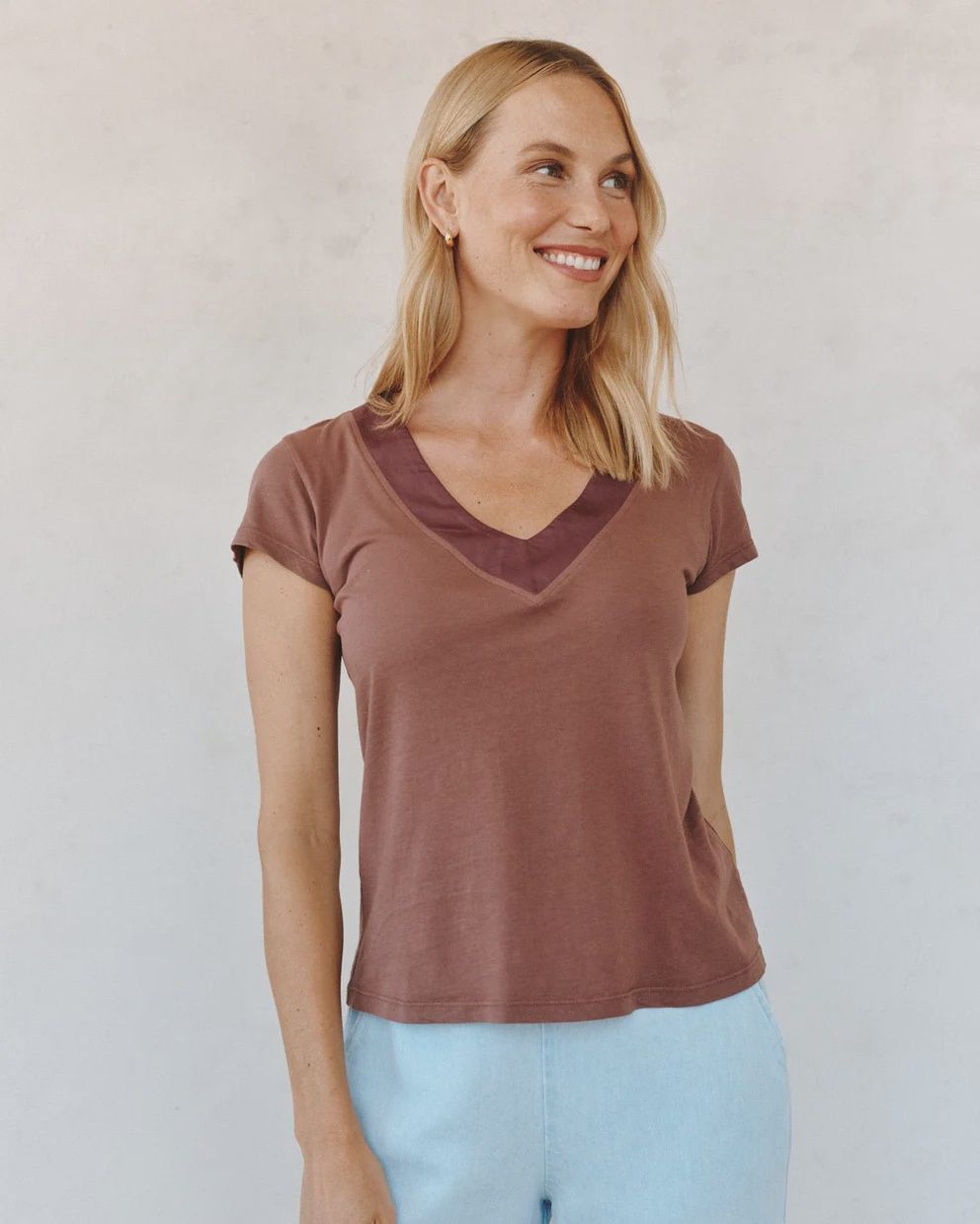 Mixed V Neck Tee