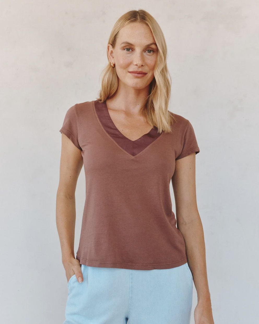 Mixed V Neck Tee