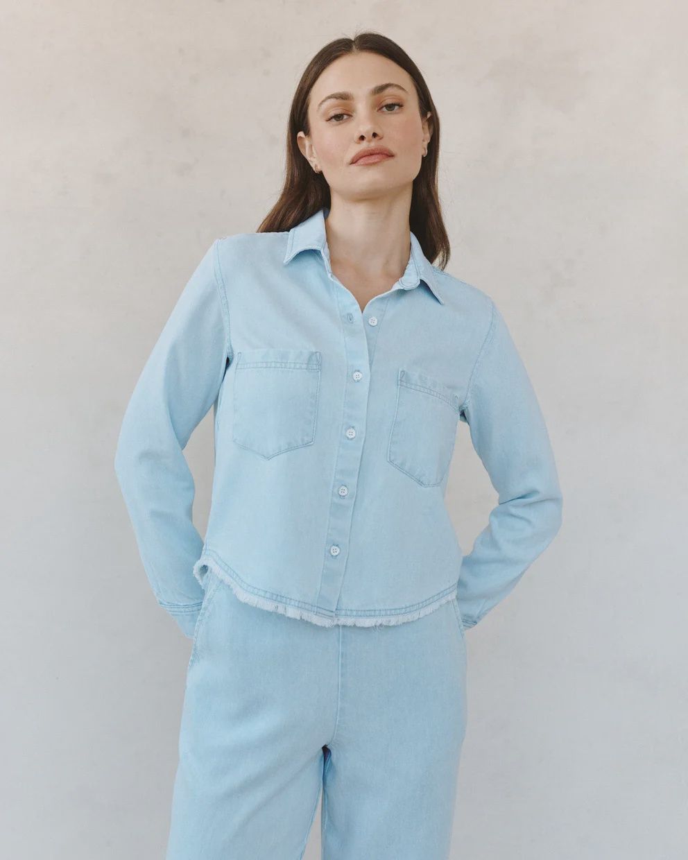 Two Pocket Fray Hem Shirt