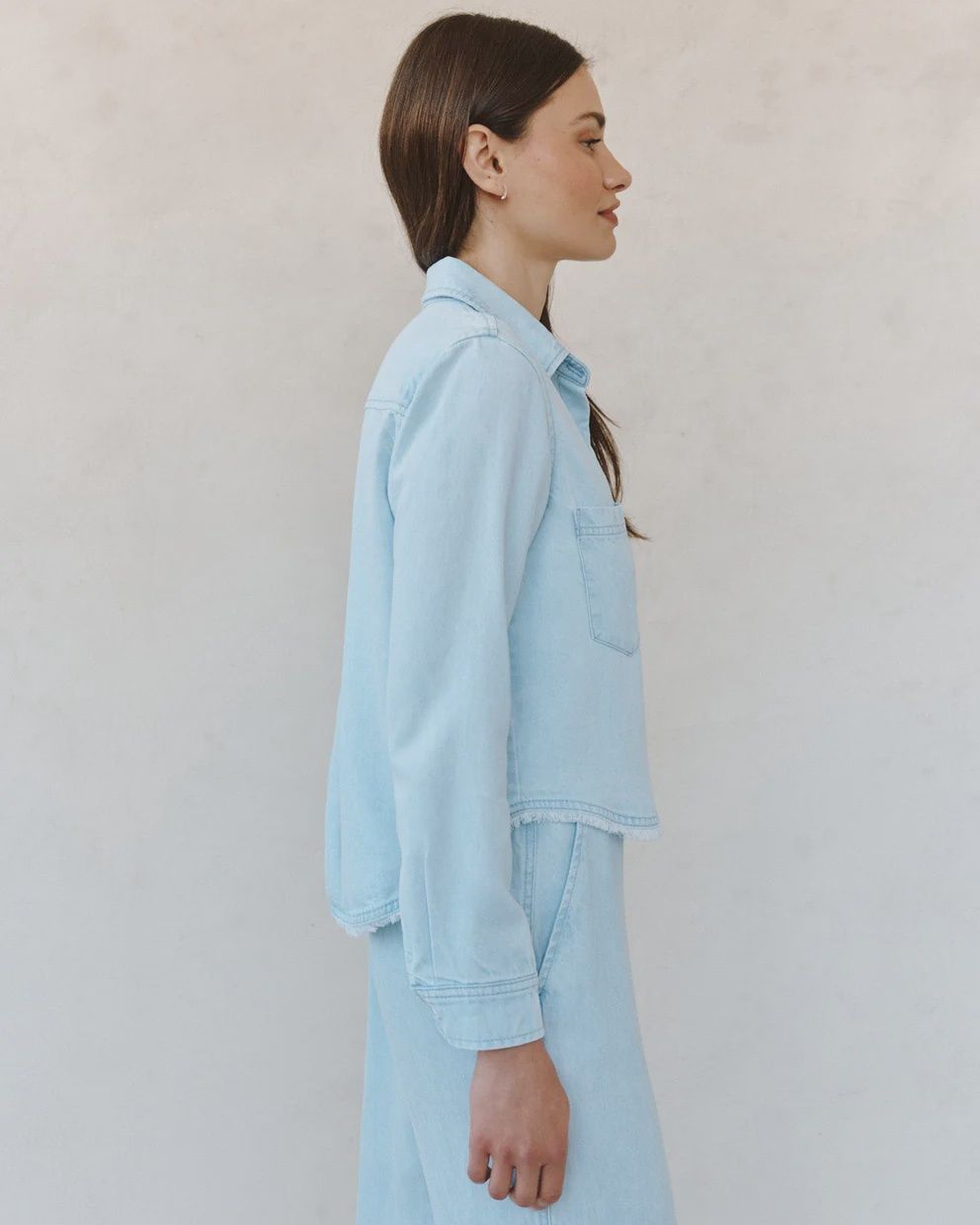 Two Pocket Fray Hem Shirt