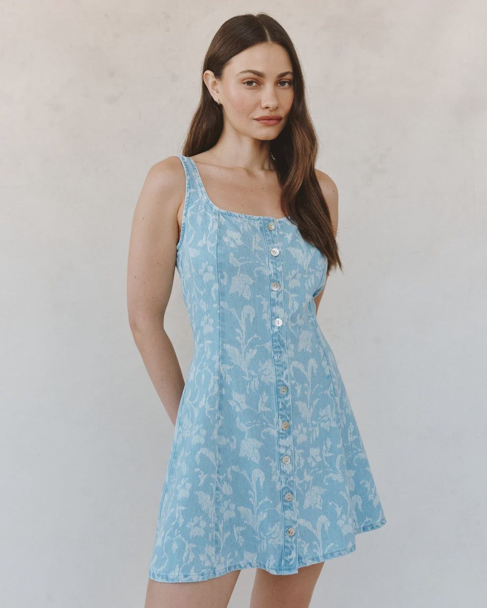 Sleeveless Button Front Fitted Dress, COLOR: Vintage Fleur Denim, Size: XS