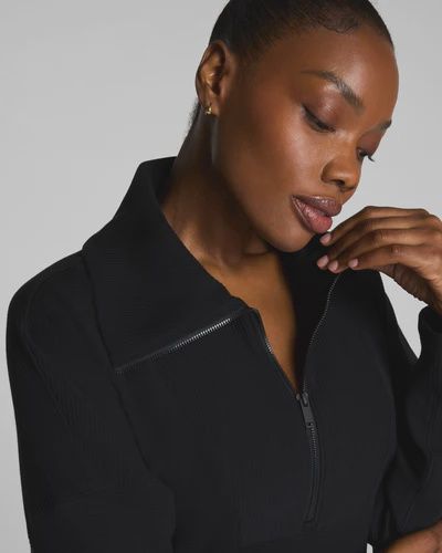 French Rib Half Zip, COLOR: Black, Size: S