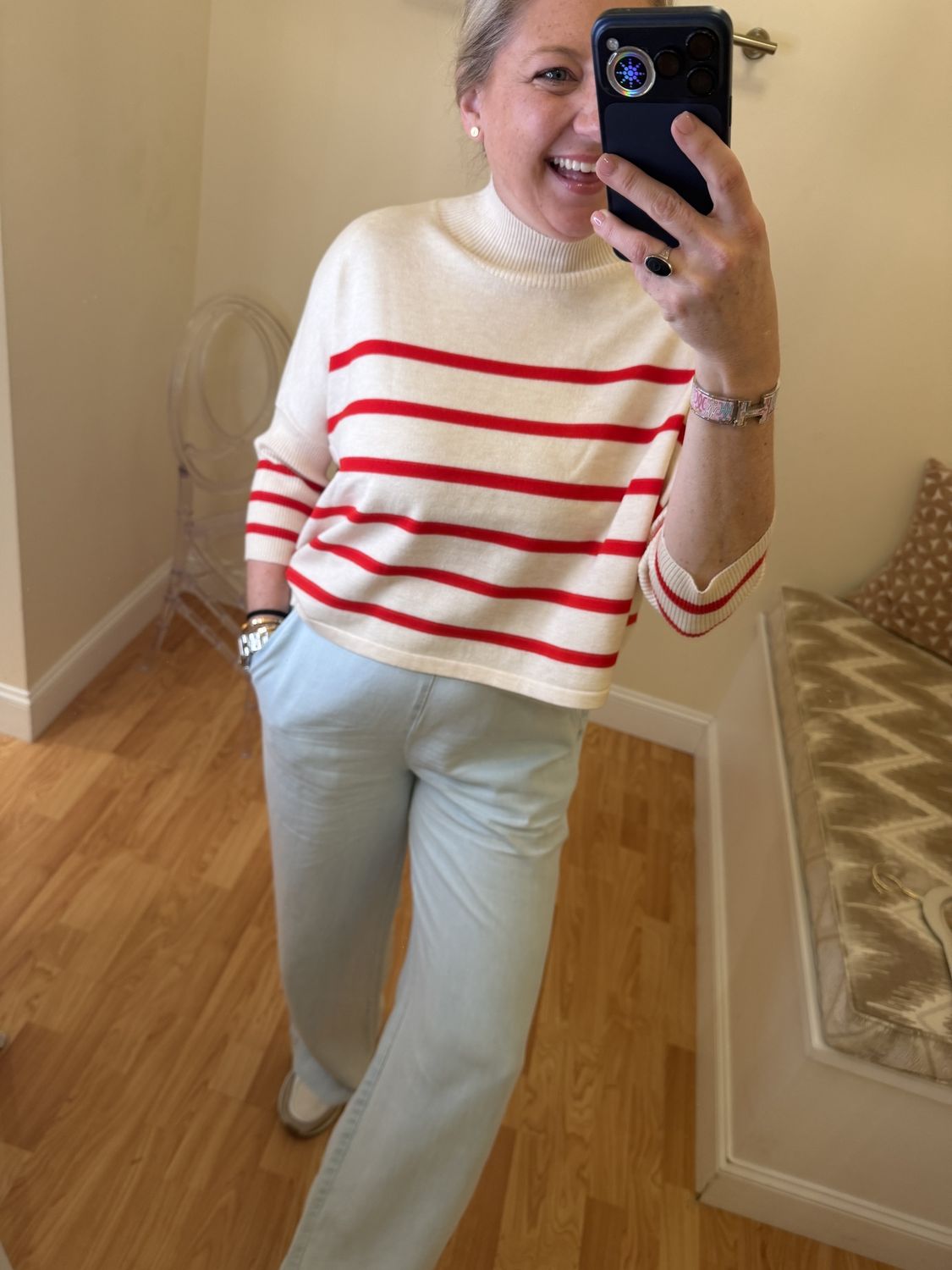 Aja Striped Top, COLOR: Ivory/Marinara, Size: ONE SIZE
