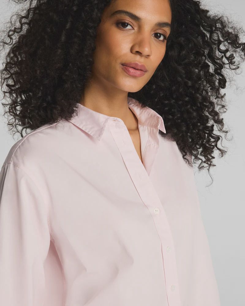 Poplin Oversized Button-Up Shirt, COLOR: Powder Blush, Size: XS