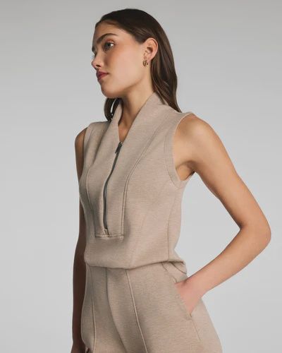 Shawl Collar Half Zip Jumpsuit