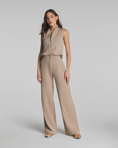 Shawl Collar Half Zip Jumpsuit, COLOR: Dune Heather, Size: S
