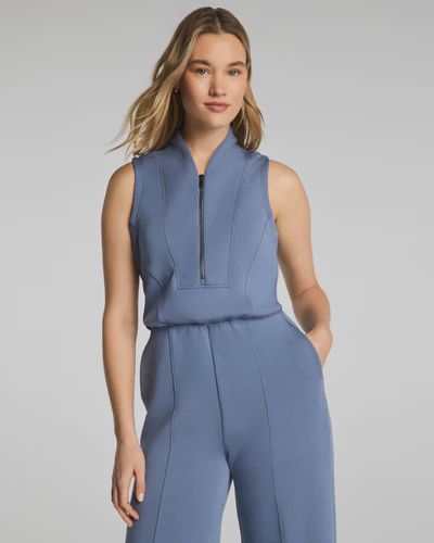 Shawl Collar Half Zip Jumpsuit