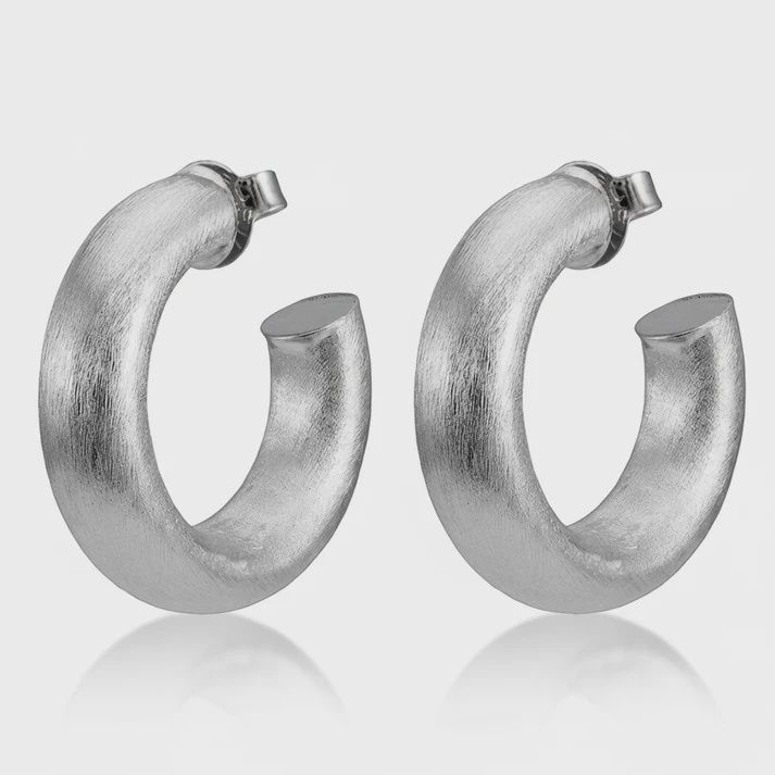 Small Chantal Hoops- Brushed Silver Plated