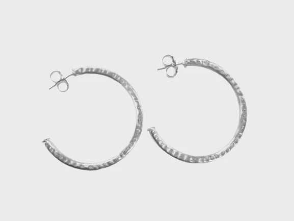 Petite Hammered Everybody's Favorite Hoops- Brushed Silver Plated