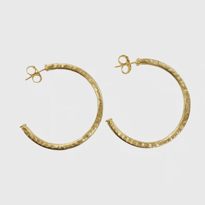 Small Hammered Everybody's Favorite Hoops- Brushed 18k Gold Plated