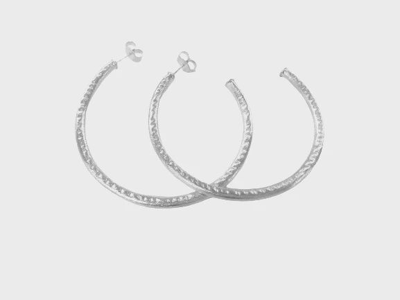 Hammered Everybody's Favorite Hoops- Brushed Silver Plated