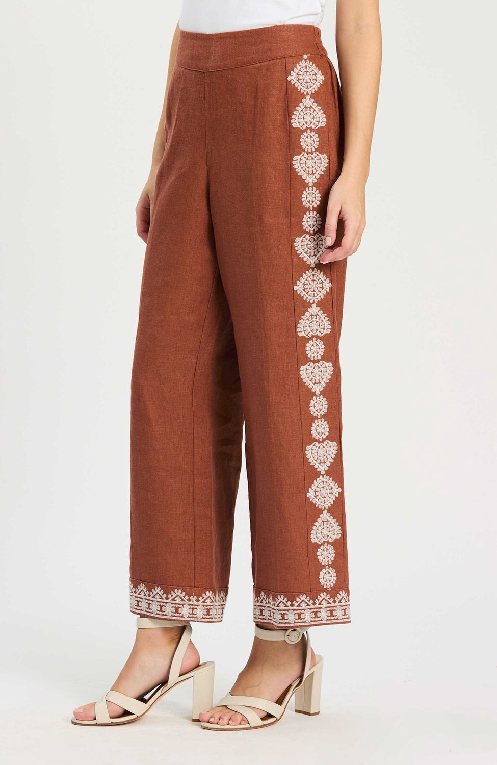 Gianna Embroidered Linen Pant, COLOR: Sequoia, Size: XS