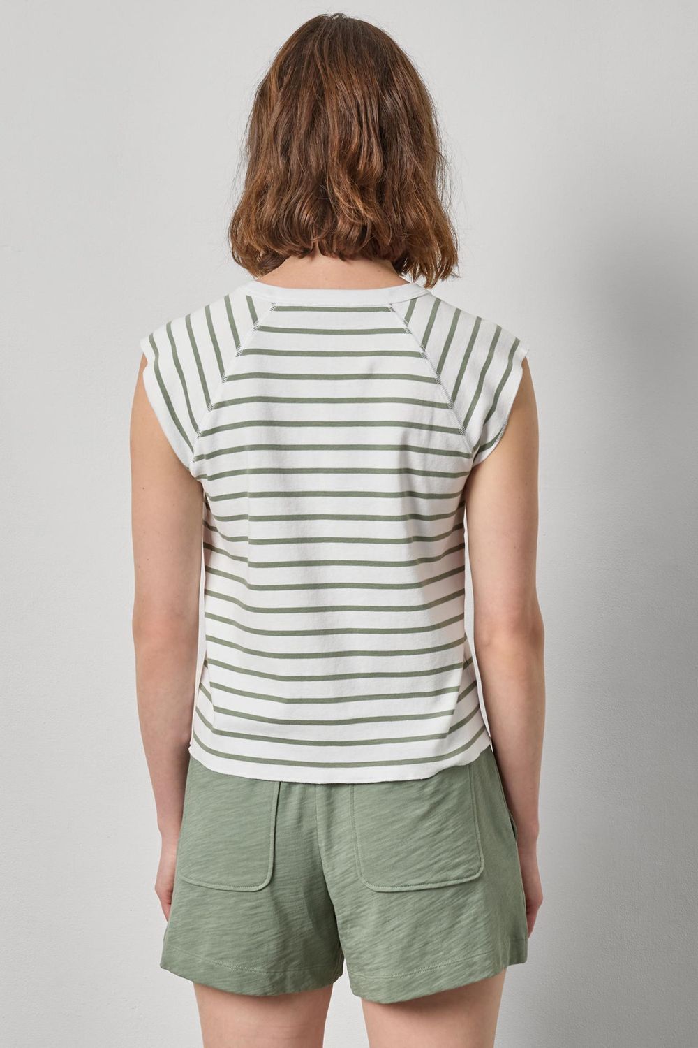 Rib Stripe Short Sleeve Scoop Neck