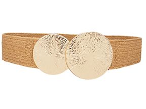 Raffia Double Disk Stretch Belt, COLOR: Cognac
