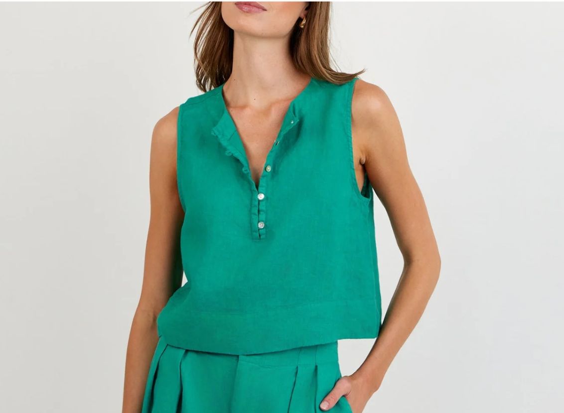 Sleeveless Half Placket Top, COLOR: Aqua Green, Size: XS