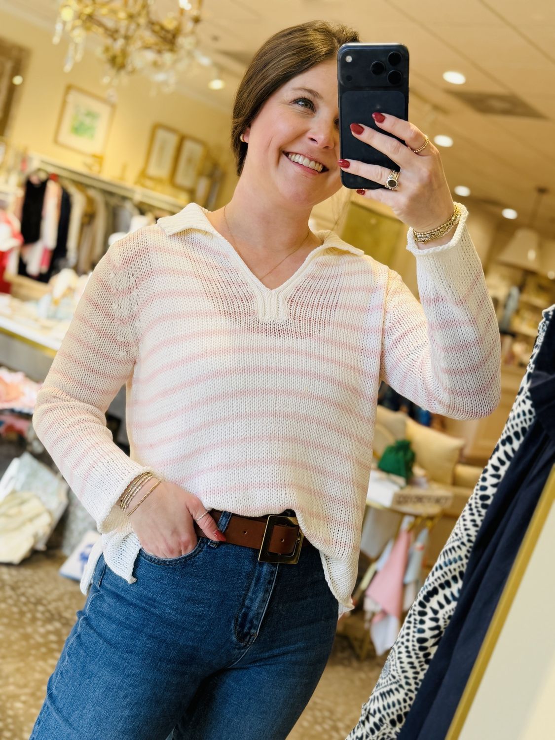 Marin Pink Striped Polo Top