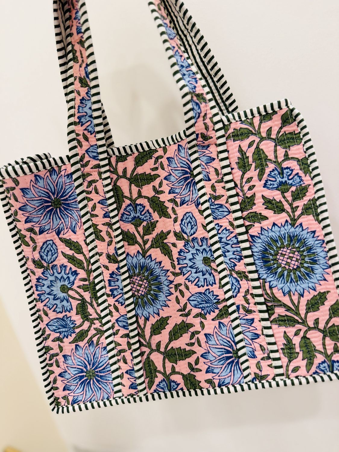 Mini Quilted Tote Bag, COLOR: Pink &amp; Blue Floral
