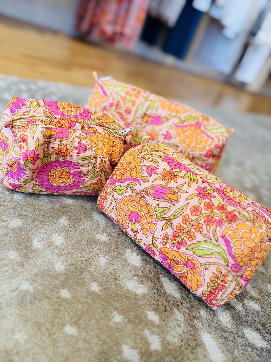 3 in 1 Cosmetic Bags, COLOR: Bright Pink &amp; Orange Flroal